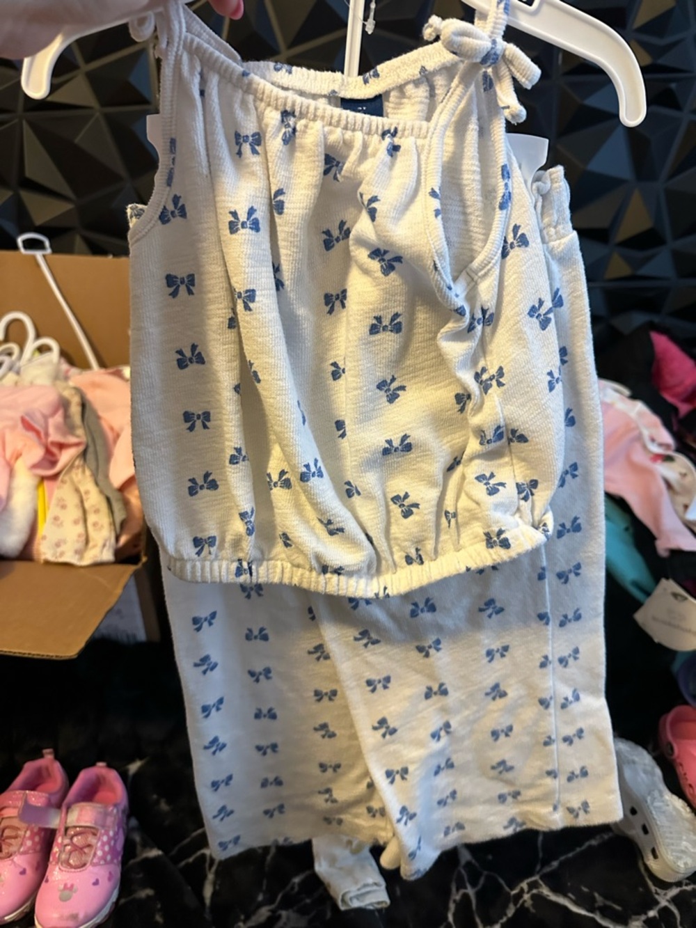 Girls White and Blue Bow Print  Set - Kids